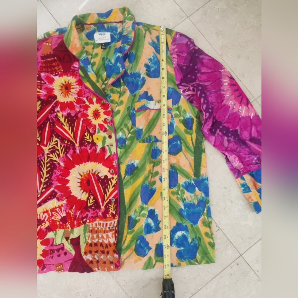 Anthropologie Roeqiya Fris Garden Bloom Pajama Top Colorful Large Petite NWOT - Picture 8 of 14